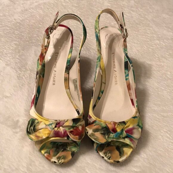Etienne Aigner Floral Bow Slingback Pumps - Size 7.5M - Picture 4 of 8